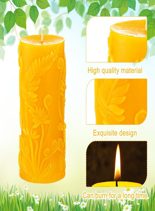 Conelist 2 Pcs Floral Beeswax Pillar Candles,4.6x2.1 Inch, Long Burning, Flower Candle 100 Percent Natural Beeswax Candles for Wedding Gift Relax Home Decor - Image 3